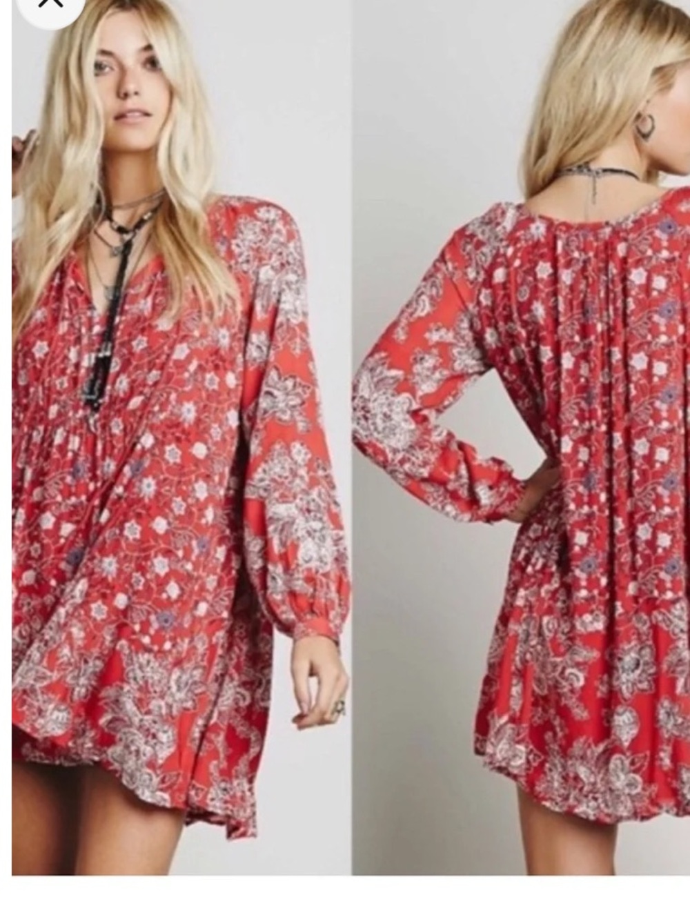 Free People Red Floral Boho Mini Dress